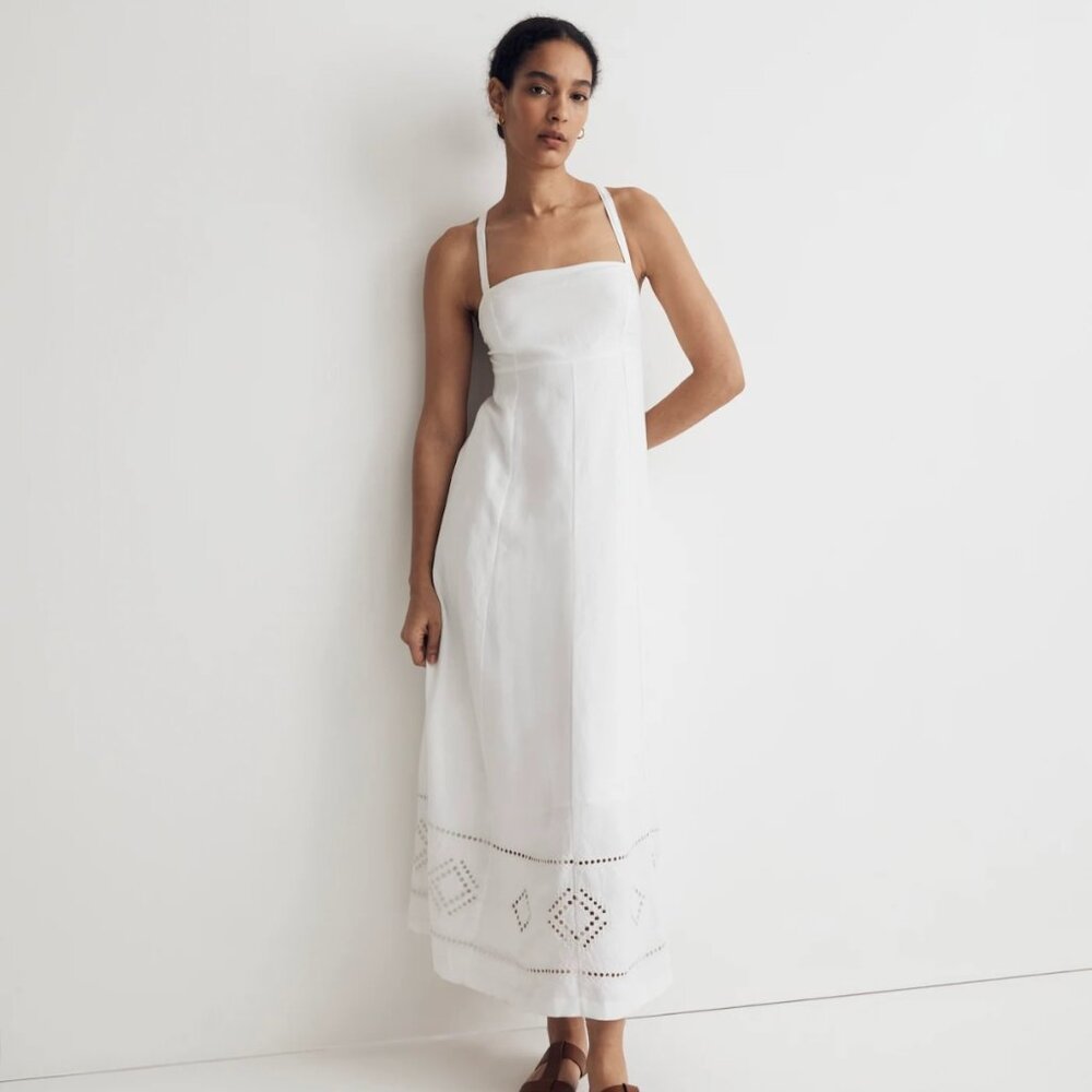 Madewell White Midi Dress with Eyelet Hem